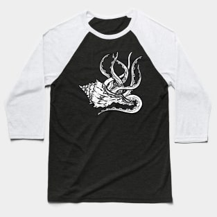 Octopus Tentacles in A Conch Seashell Illustration Outline Baseball T-Shirt